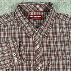 Simms Mens 2XL Red Plaid Long Sleeve Ventilated Fishing Button Up Shirt